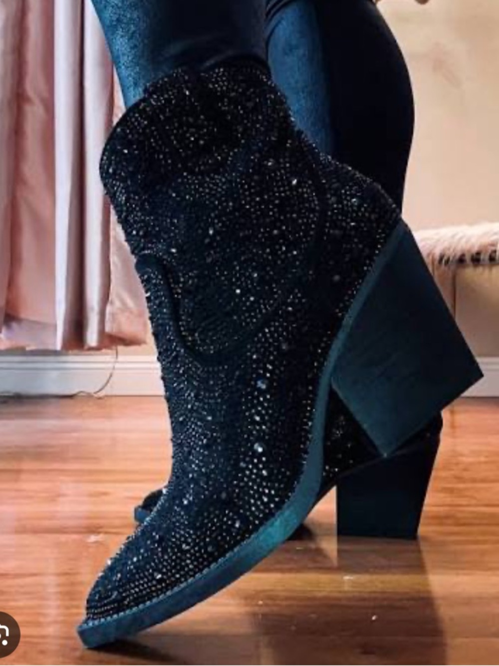 Very G Black Crystal Embellished Ankle Boots
